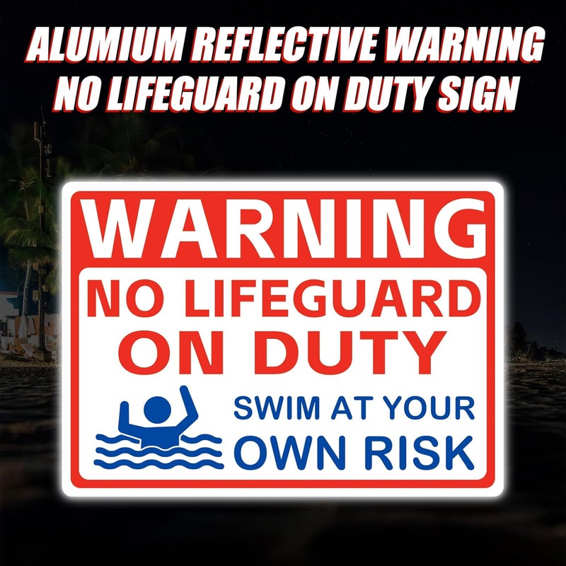 AzReference Warning No Lifeguard On Duty Large Sign, 10x14 Inches Swim at Your Own Risk Pool Metal Signs Legal, Rust Free .040 Aluminum, for Pools Beach Water Parks Outdoor - Image 4